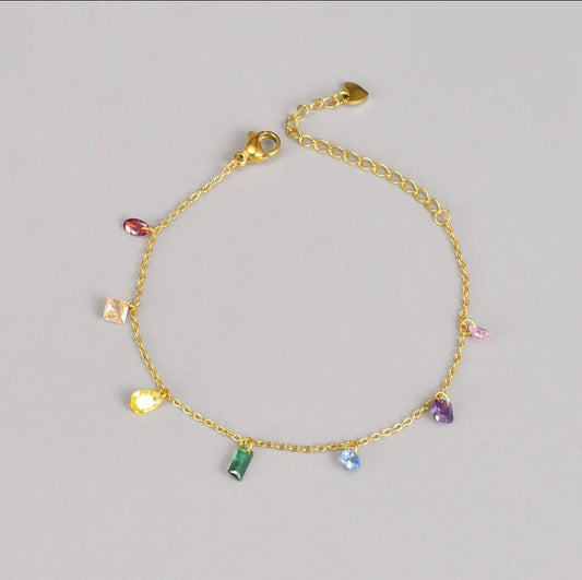 Rainbow Luxe Anklet styled — tarnish-free 18K gold stainless steel anklet | Glitze Accessories Pakistan