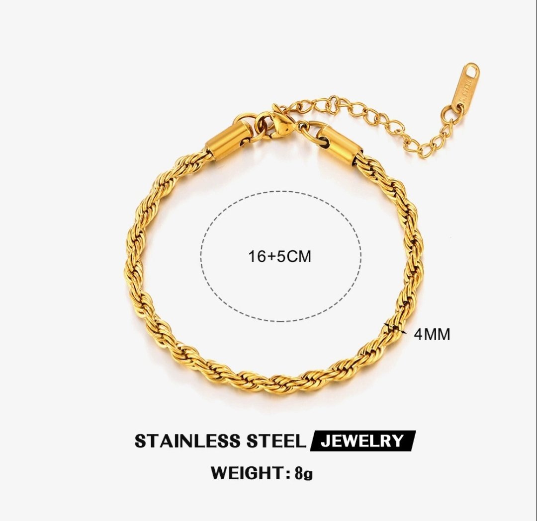 Rope Chain Bracelet detail — classic twisted gold chain bracelet Pakistan | Glitze Accessories
