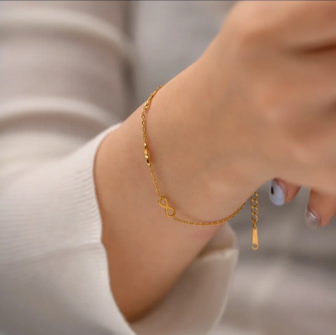 Infinity Bracelet styled — tarnish-free 18K gold stainless steel bracelet | Glitze Accessories Pakistan
