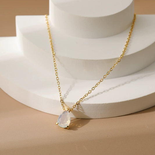 Lumina Drop Necklace White Topaz in 18K gold plated stainless steel by Glitze Accessories — luxury drop necklace for everyday wear