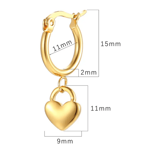 Heartel Earrings styled — waterproof hypoallergenic gold heart earrings | Glitze Accessories