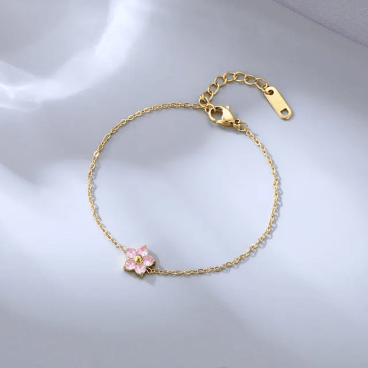 Fioren Bracelet Pink close-up — waterproof hypoallergenic gold bracelet | Glitze Accessories