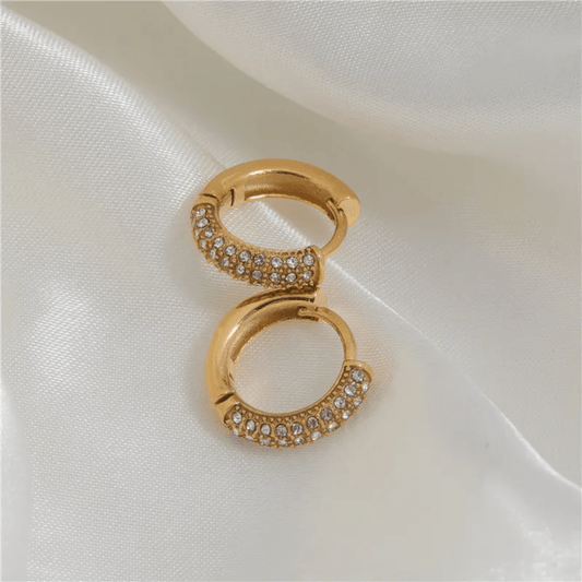 Cendra Earrings close-up — waterproof hypoallergenic gold hoops | Glitze Accessories