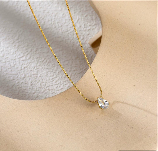 Zohal Necklace in 18K gold plated stainless steel by Glitze Accessories — drop zirconia necklace for everyday wear