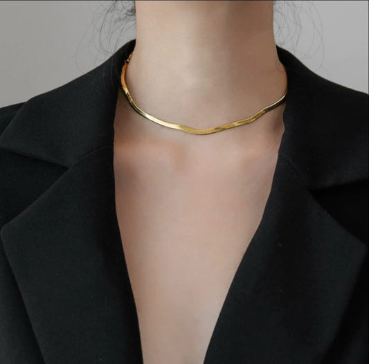 Snake Chain Necklace in 18K gold plated stainless steel by Glitze Accessories — sleek snake chain for everyday wear