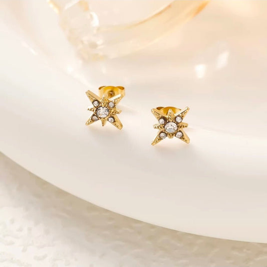 Sienna Earrings styled, gold crystal star studs by Glitze Accessories