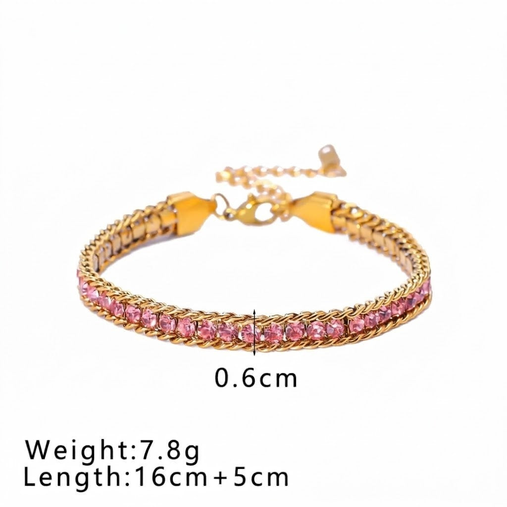Ayleen Bracelet Pink detail – waterproof hypoallergenic stainless steel bracelet by Glitze Accessories