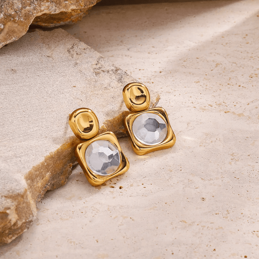 Nebula Earrings close-up — waterproof hypoallergenic gold earrings | Glitze Accessories