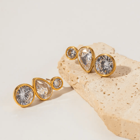Grace Earrings close-up — waterproof hypoallergenic gold earrings | Glitze Accessories