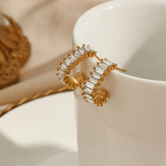 Lumia Earrings close-up — waterproof hypoallergenic gold earrings | Glitze Accessories