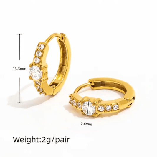 Radiance Earrings size and weight details, gold crystal huggies by Glitze Accessories