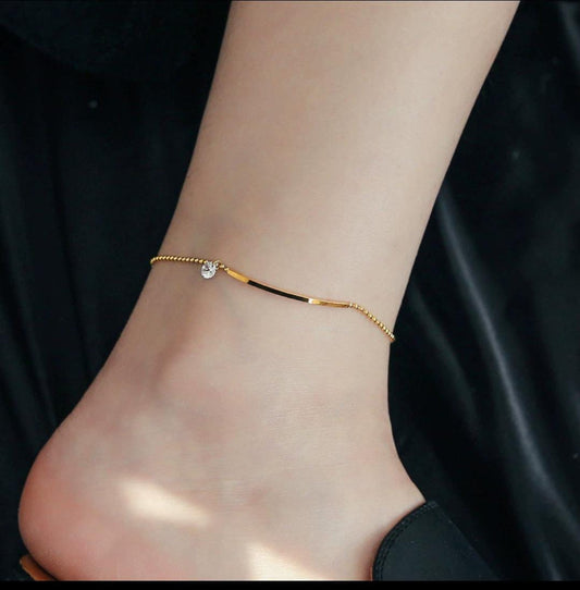 Aurora Anklet styled — waterproof hypoallergenic gold anklet | Glitze Accessories Pakistan