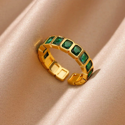 Jadeon Ring Green styled — waterproof hypoallergenic gold ring | Glitze Accessories