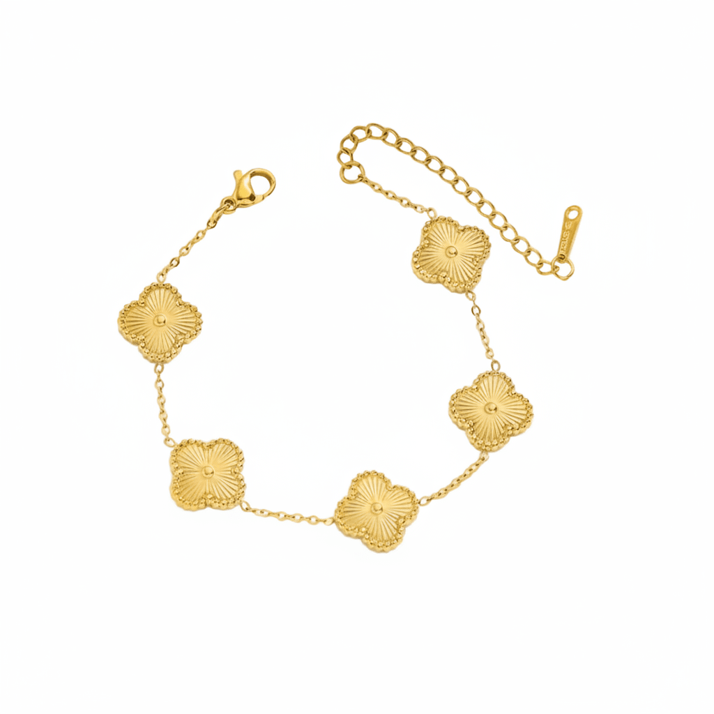 Clover Bracelet Golden — 18K gold plated stainless steel clover bracelet by Glitze Accessories Pakistan