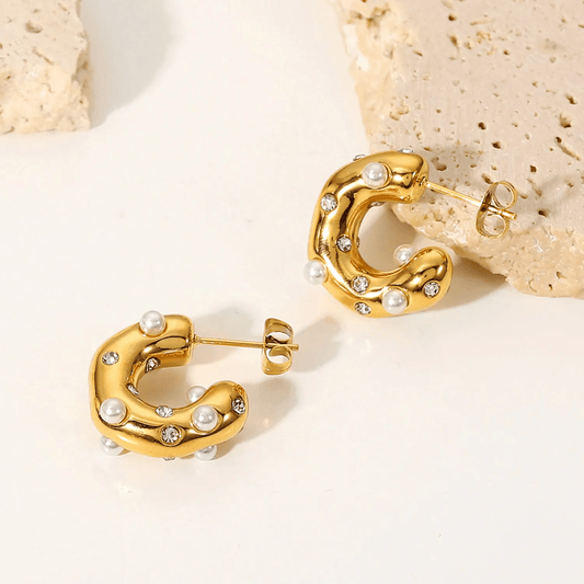 Stellar Earrings close-up — waterproof hypoallergenic gold hoop earrings | Glitze Accessories