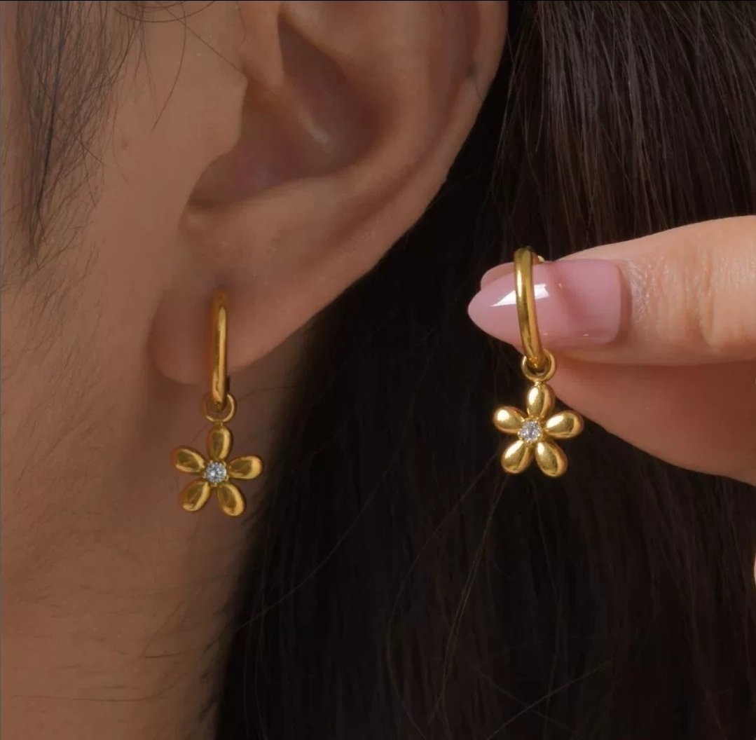 Zica Flora Earrings close-up — waterproof hypoallergenic gold earrings | Glitze Accessories