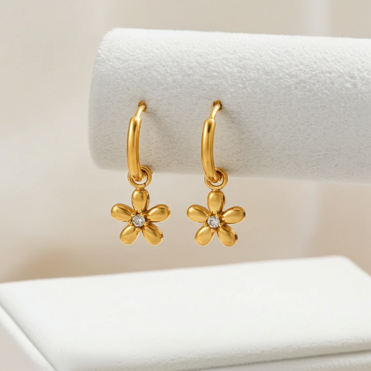 Zica Flora Earrings styled — tarnish-free 18K gold stainless steel earrings | Glitze Accessories Pakistan