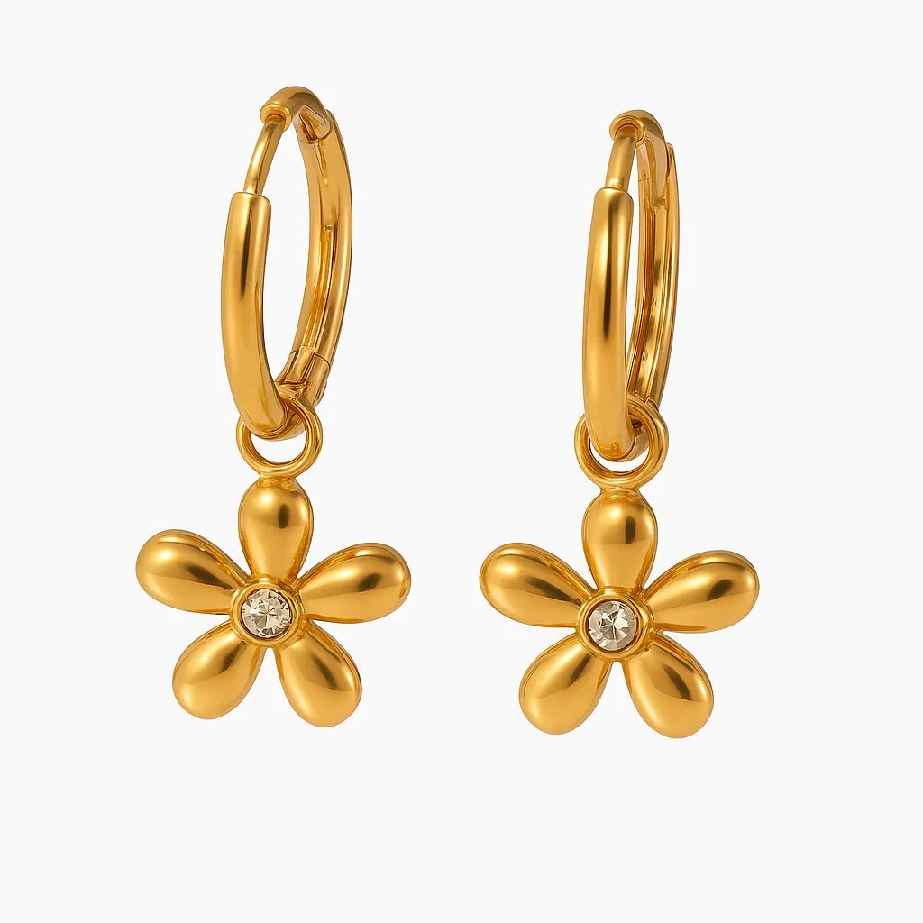 Zica Flora Earrings — 18K gold plated stainless steel floral earrings by Glitze Accessories Pakistan