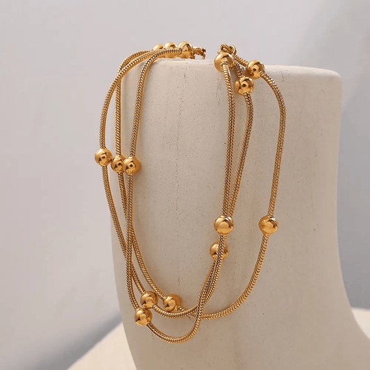 Nova Bead Bracelet close-up — waterproof hypoallergenic gold bead bracelet | Glitze Accessories