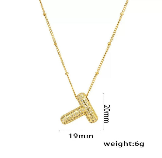 Initial Necklace T styled — waterproof hypoallergenic personalised gold necklace | Glitze Accessories