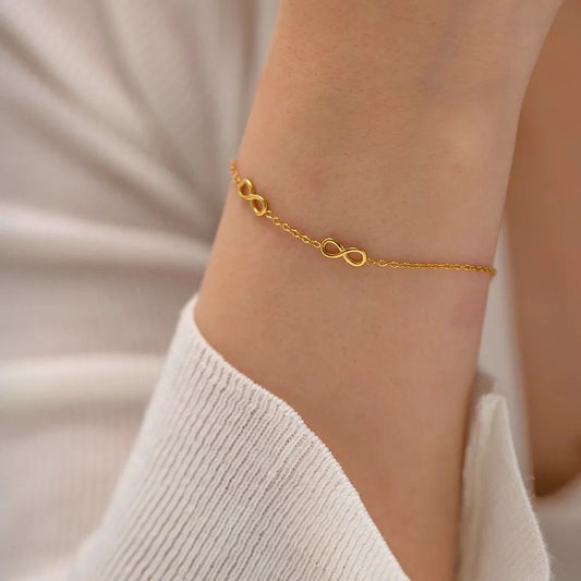 Infinity Bracelet close-up — waterproof hypoallergenic gold bracelet | Glitze Accessories