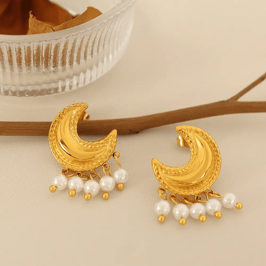 Crescent Earrings close-up — waterproof hypoallergenic gold earrings | Glitze Accessories