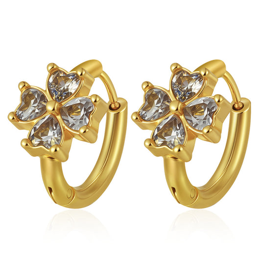 Blossom Earrings — heart crystal flower gold huggie hoops, 18K gold plated stainless steel | Glitze