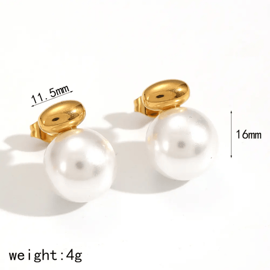 Luna Pearl Earrings close-up — waterproof hypoallergenic gold pearl earrings | Glitze Accessories
