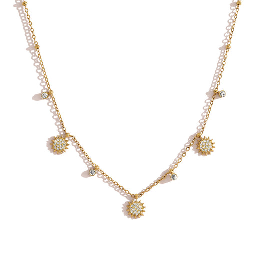 Sunflower Necklace — crystal sunflower charm gold chain, 18K gold plated stainless steel | Glitze