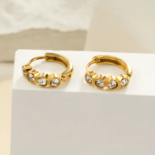 Quadra Earrings close-up — waterproof hypoallergenic gold earrings | Glitze Accessories