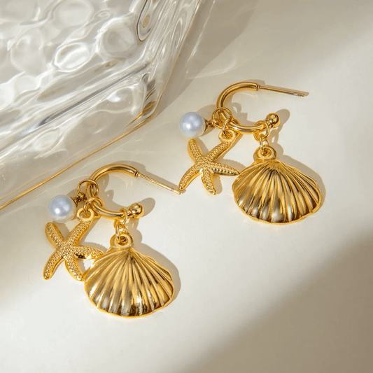 Marina Earrings close-up — waterproof hypoallergenic gold earrings | Glitze Accessories