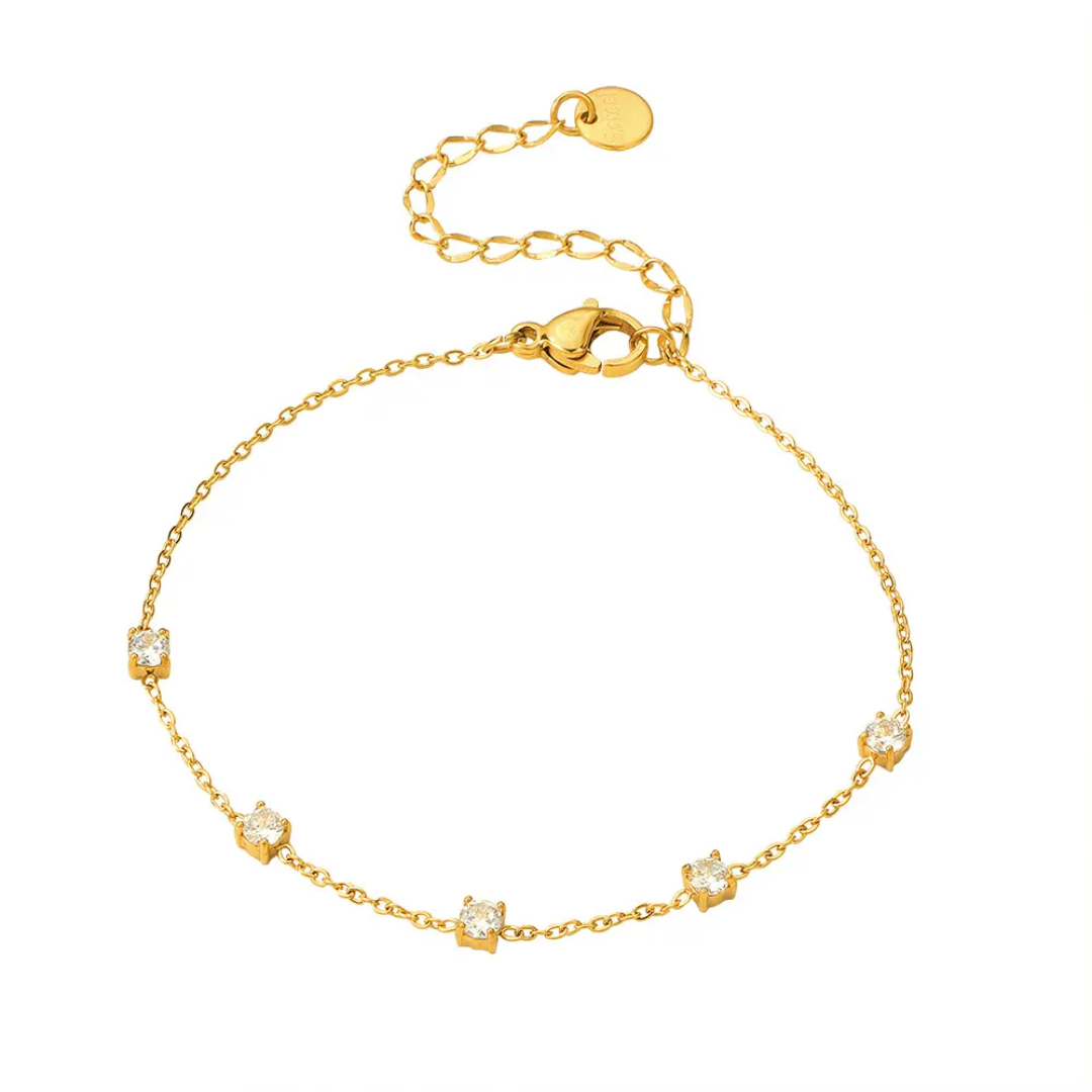 Lucent Bracelet – dainty 18K gold plated chain bracelet with five crystals by Glitze Accessories