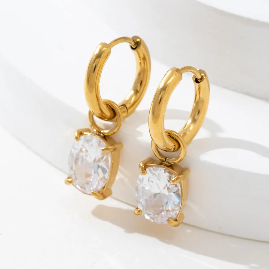 Ova Earrings in 18K gold plated stainless steel, view 3
