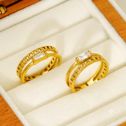 Lattice Ring close-up — waterproof hypoallergenic gold ring | Glitze Accessories