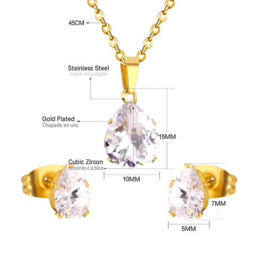 Glitze Accessories Tear Drop golden necklace set — tarnish-free, waterproof, hypoallergenic jewellery Pakistan
