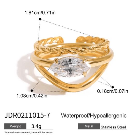 Mireele Ring close-up — waterproof hypoallergenic gold ring | Glitze Accessories