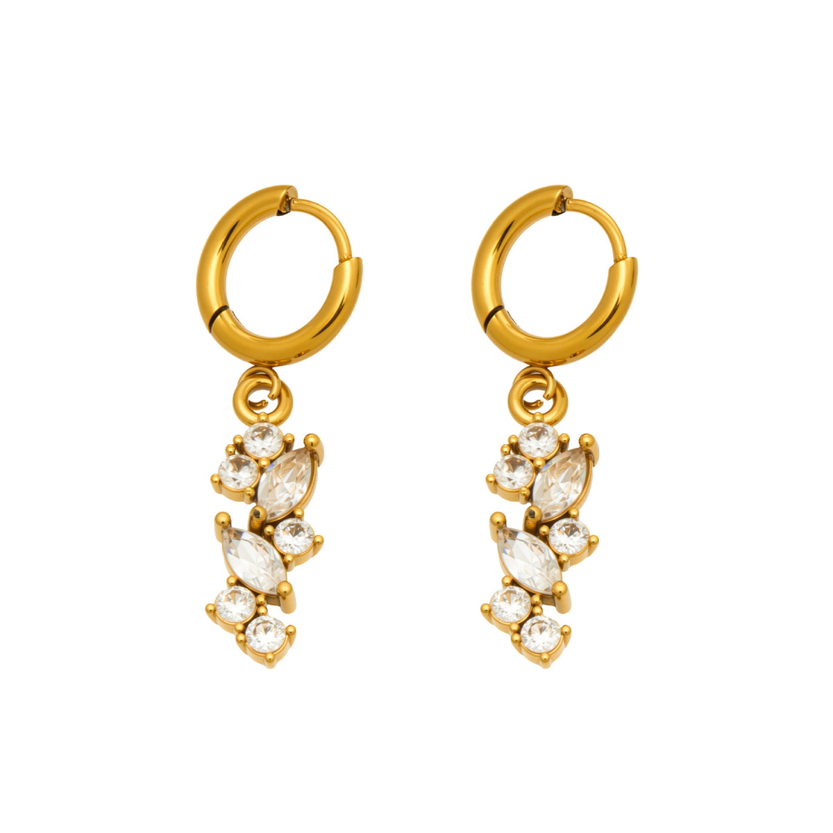 Lotus Earrings — gold huggie hoops with crystal cluster drop, 18K gold plated stainless steel | Glitze