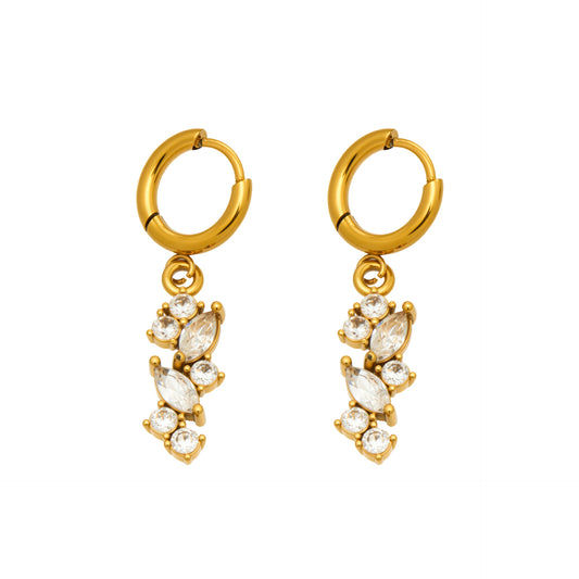 Lotus Earrings — gold huggie hoops with crystal cluster drop, 18K gold plated stainless steel | Glitze