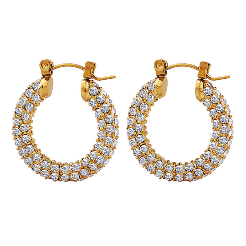 Duchess Earrings — crystal pavé gold hoop earrings, 18K gold plated stainless steel | Glitze