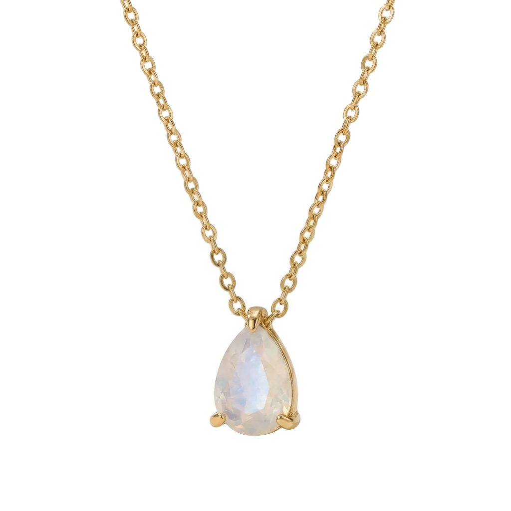 Lumina Drop Necklace White — 18K gold plated stainless steel white topaz drop necklace by Glitze Accessories Pakistan
