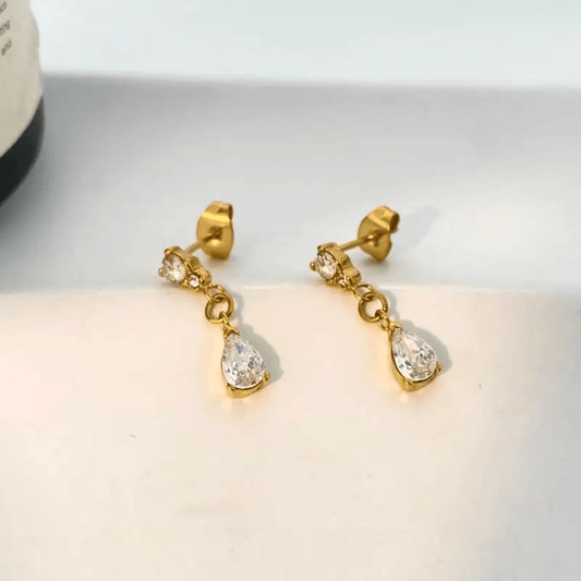 Aqua Earrings close-up — waterproof hypoallergenic gold earrings | Glitze Accessories