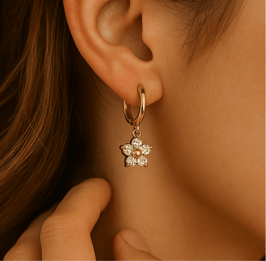 Tulip Earrings close-up — waterproof hypoallergenic gold earrings | Glitze Accessories