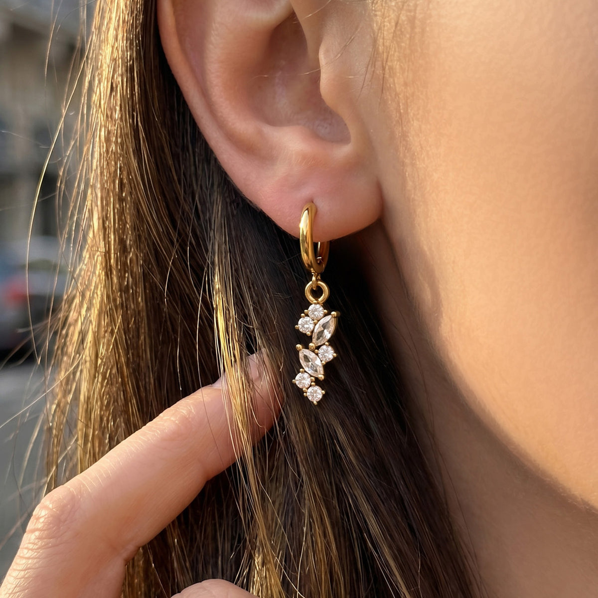 Lotus Earrings in 18K gold plated stainless steel, view 4