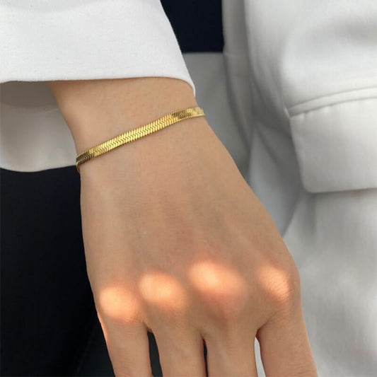 Snake Chain Bracelet styled — waterproof hypoallergenic gold bracelet | Glitze Accessories