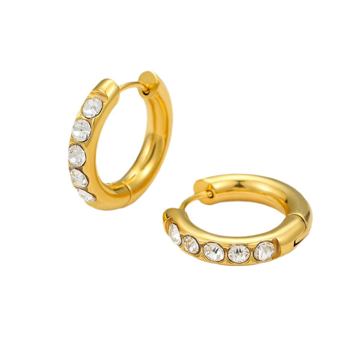 Aura Studs — crystal gold huggie hoops, 18K gold plated stainless steel | Glitze