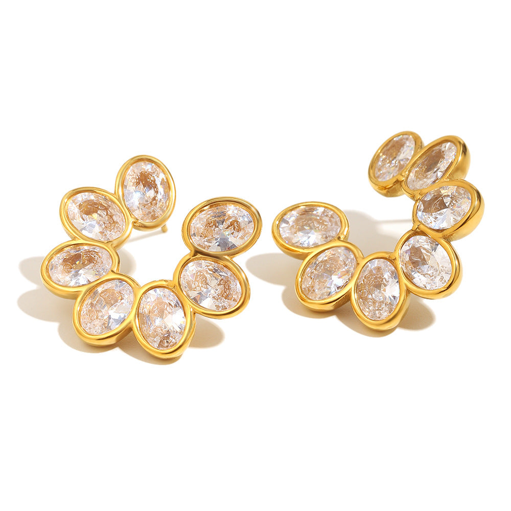 Meadow Studs — oval crystal petal-arc studs, 18K gold plated stainless steel | Glitze