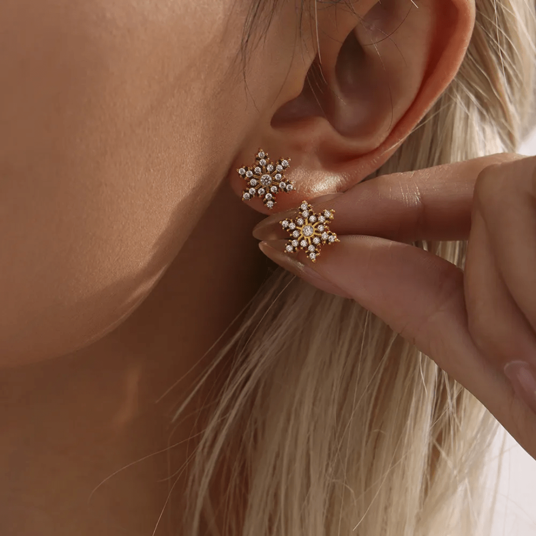 Silver snowflake earrings by Glitze Accessories featuring intricate snowflake designs perfect for winter accessories.