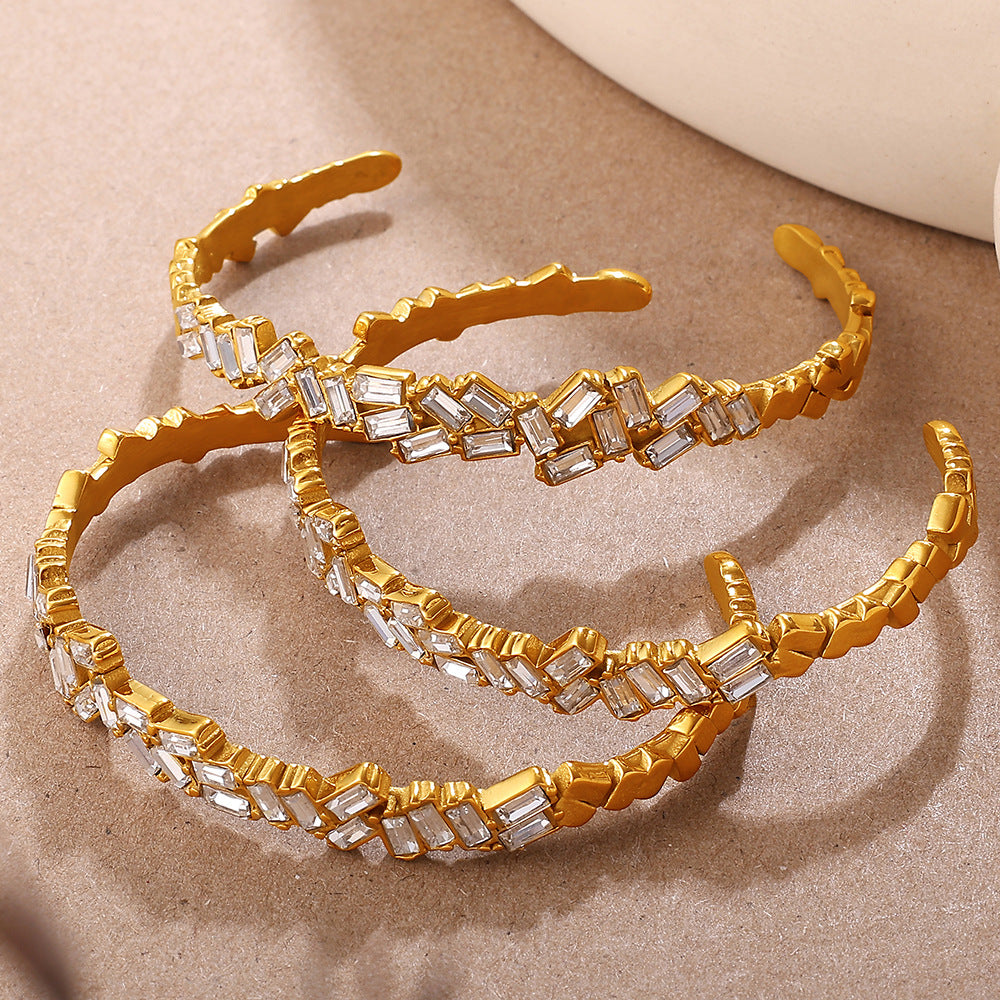Mosaic Bangle – hypoallergenic 18K gold plated stainless steel cuff by Glitze Accessories