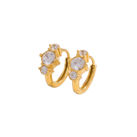 Elegant pair of dew-shaped earrings by Glitze Accessories featuring sparkling crystal accents and intricate metal detailing.