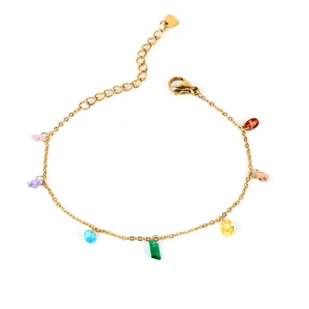 Rainbow Luxe Anklet — 18K gold plated stainless steel colourful anklet by Glitze Accessories Pakistan